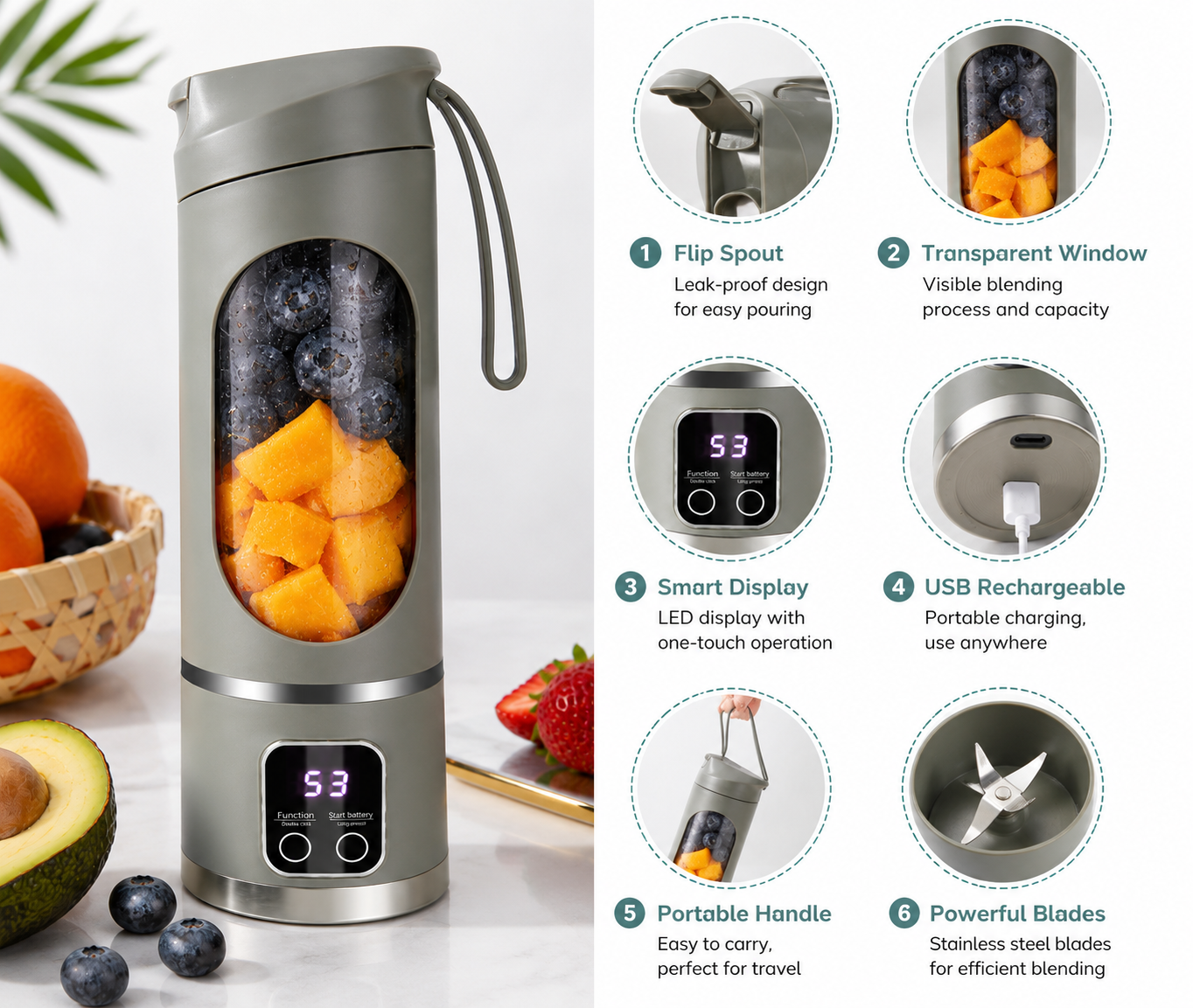 Portable USB Rechargeable Juicer Blender 380ml – Mini Smoothie & Shake Maker